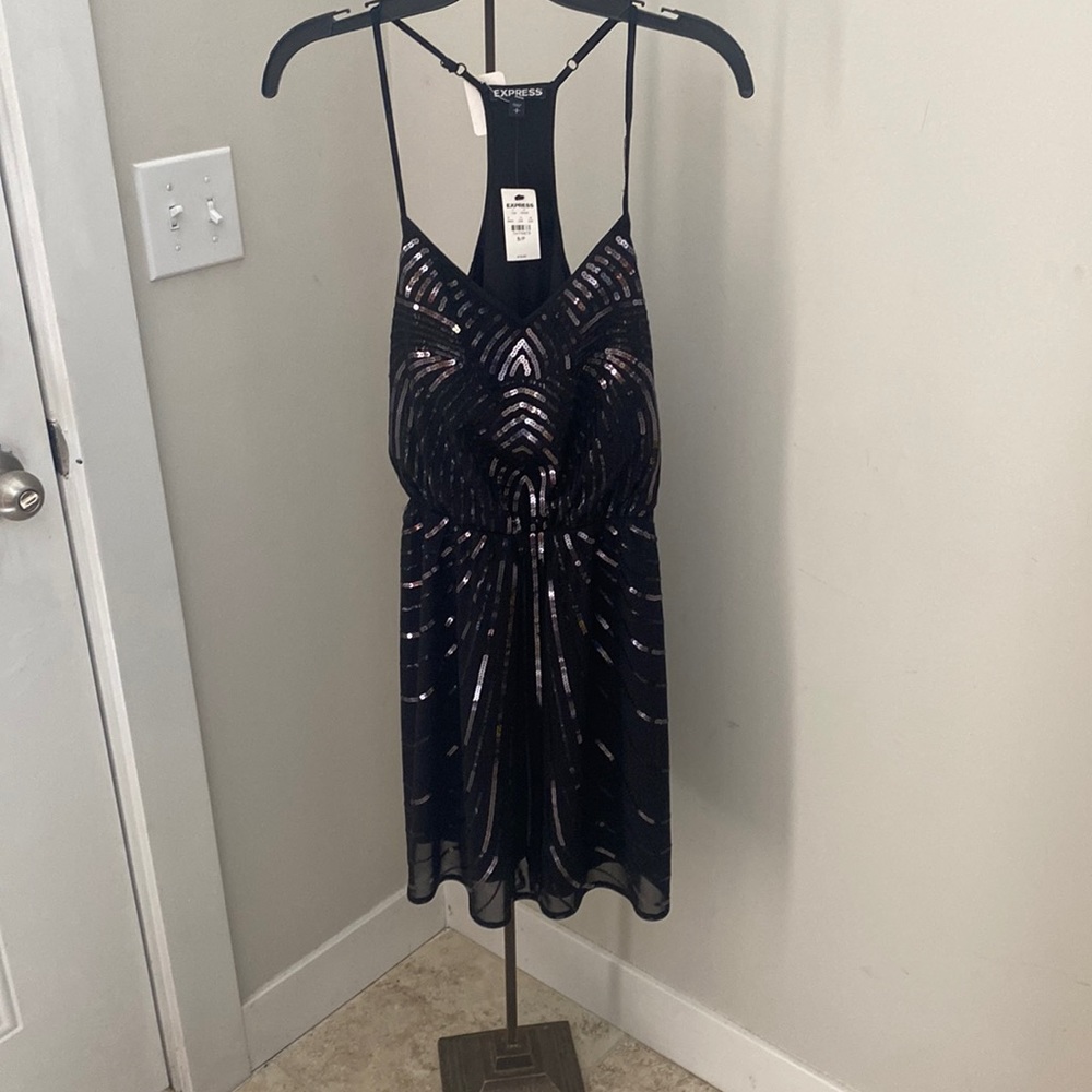 Express Black Sequin Chevron Cocktail Dress Size Small NWT 74175673